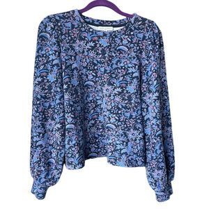 Maison d’Amelie Puff Long Sleeve Paisley Floral Blue Sweatshirt Size L